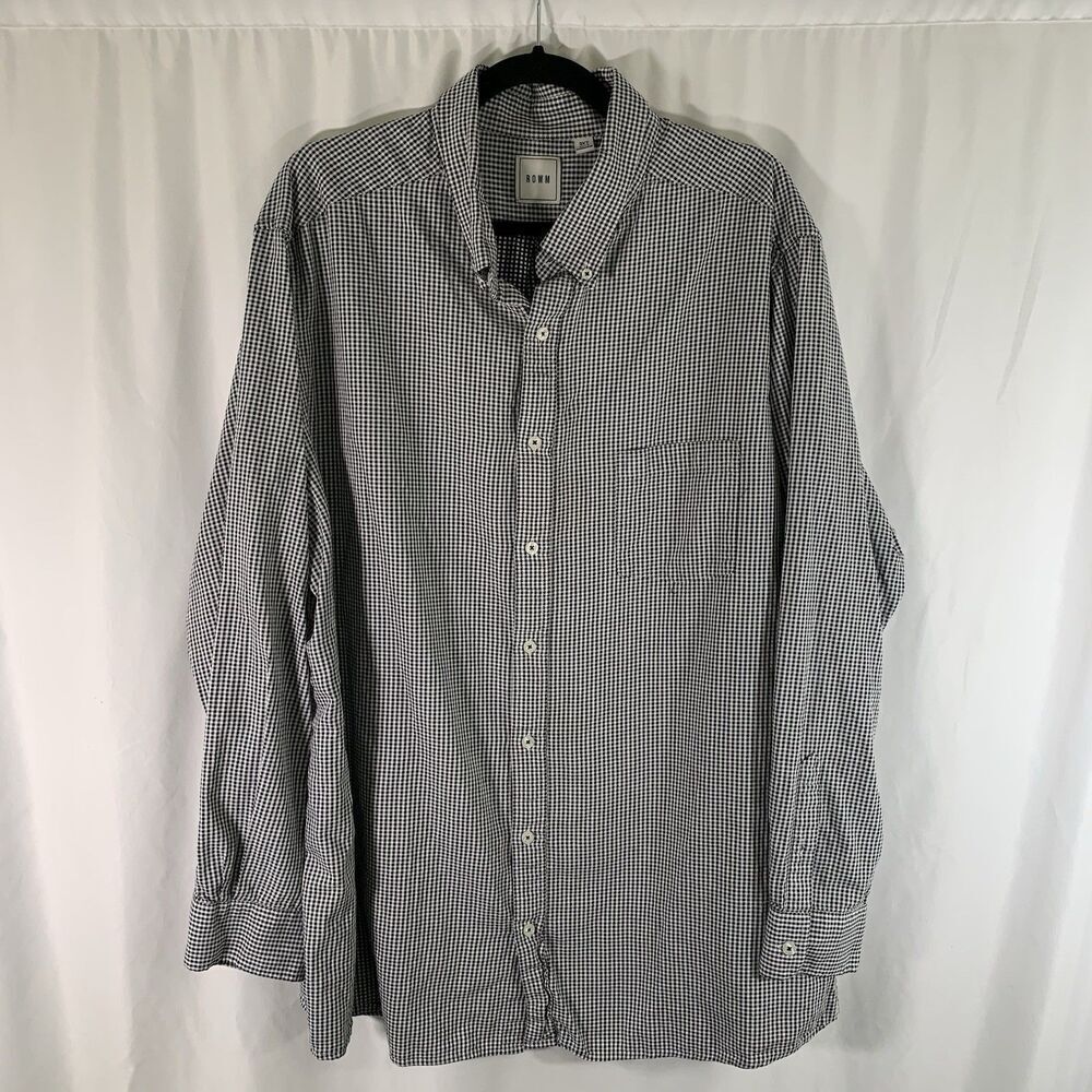 ROWM Dress Shirt Men's 3XT White Black Plaid Button Up Long Sleeve Cotton